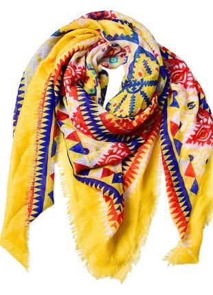 Женский платок  желтый красивый этнический яркий мягкий 140*140 см1 фото