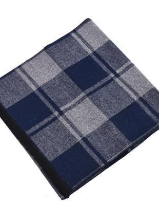 Мужской шарф шерстяной синий с серым клетчатый классический зимний