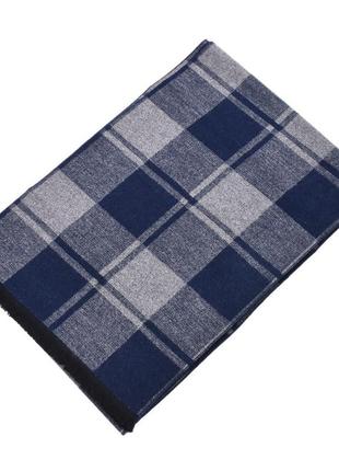 Мужской шарф шерстяной синий с серым клетчатый классический зимний3 фото