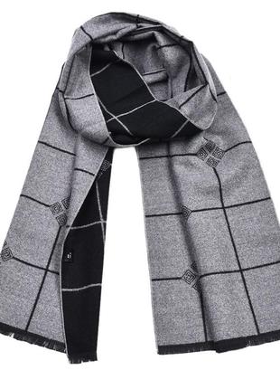 Мужской шарф серый с черным двусторонний теплый 180*30 см