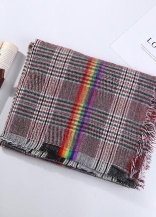 Мужской шарф шерстяной шотландская клетка с цветной полоской мягкий 200*80 см1 фото