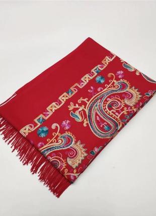 Кашемировый шарф женский бордовый палантин непал 180*70 см с шелковой вышивкой4 фото