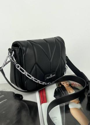 Кожаная женская стеганная сумка через плечо с цепочкой polina & eiterou3 фото