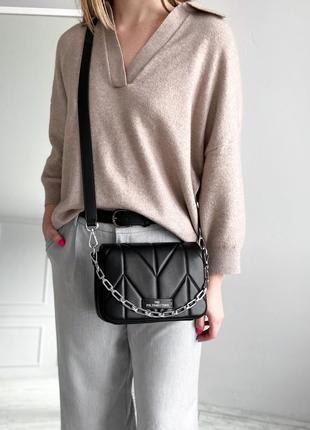 Кожаная женская стеганная сумка через плечо с цепочкой polina & eiterou2 фото