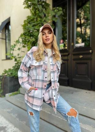 Тёплая женская байковая рубашка в клетку с карманами пр-во турция