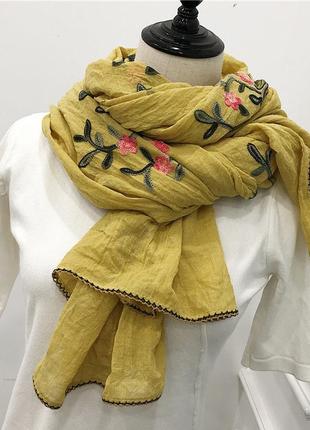 Женский шарф желтый медовый натуральный легкий летний