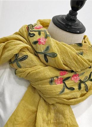Женский шарф желтый медовый натуральный легкий летний2 фото