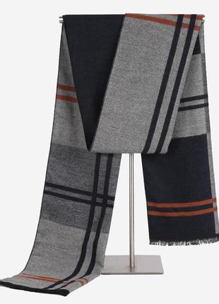 Мужской шарф серый из нежной шерсти строгий двусторонний 180*30см