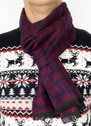Мужской шарф теплый шерстяной красный двусторонний зимний 180*30 см