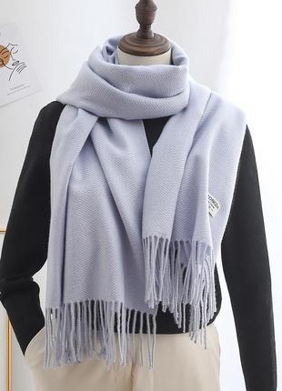 Жіночий шарф вовняний блакитний теплий візерунок ялинка 200*80 см