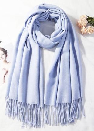 Женский шарф шерстяной голубой теплый узор елка 200*80 см4 фото
