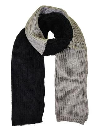 Вязаный шарф черно-серый теплый мягкий зимний