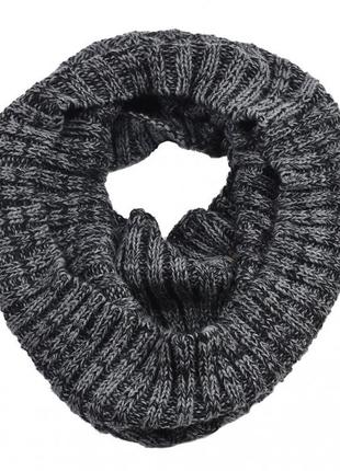 Мужской снуд шарф хомут вязаный серый стильный 120*38 см