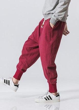 Мужские штаны широкие красные большого размера с карманами на завязках m, l, xl, 2xl, 3xl4 фото