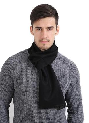 Мужской шарф черный однотонный классический шерстяной 180*30 см