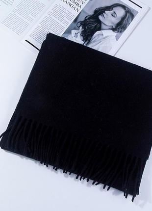 Шарф кашемировый черный однотонный из шерсти 180*32 см с бахромой2 фото