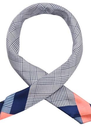 Шелковый платок синий клетчатый стильный 70*70 см деловой на шею2 фото