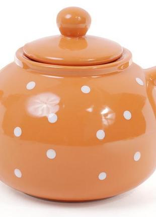 Чайник заварочный "белый горошек" 1000мл, керамический, оранжевый