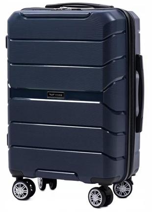 Дорожный прочный пластиковый чемодан на 4 колесах wings pp-05 полипропилен синий размер s (ручная кладь)