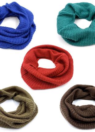 Зимний хомут синий/красный вязаный, мужской/женский/детский шарф труба зеленый/коричневый на зиму/осень