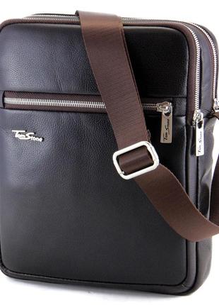 Мужская сумка коричневая из кожи с ремнем tom stone, кожаная сумка планшет коричневая через плечо на молнии