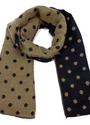 Шарф черный/коричневый в горошек зимний,мужской/женский шарф длинный горошек, шарф черный с коричневым на зиму
