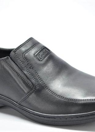 Чоловічі комфортні шкіряні туфлі чорні konors 5178