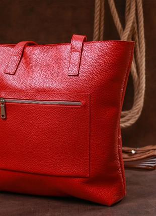 Кожаная вместительная женская сумка shvigel 16355 красный8 фото