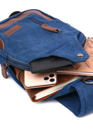 Текстильна чоловіча сумка через плече vintage 20387 синій5 фото