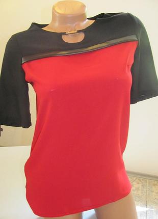 Блуза летняя с коротким рукавом шифоновая черно-красная отлично под юбку или брюки