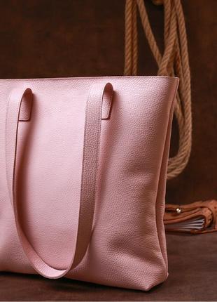 Вместительная кожаная женская сумка-шоппер shvigel 16356 розовый7 фото