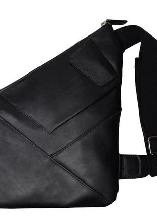 Стильная черная мужская сумка кабура из натуральной кожи для документов через плечо grande pelle