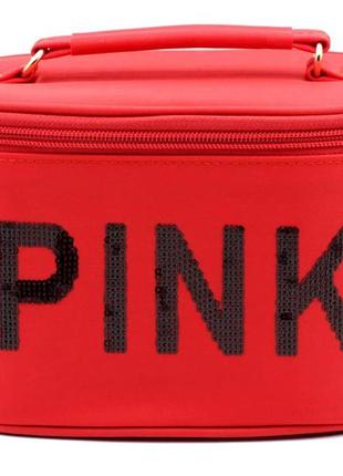Женский красный кейс для косметики pink, косметичка чемодан красная с ручкой, бьюти кейс косметический м