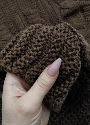 Мужской/женский/детский хомут темно коричневый вязаный, теплый шарф снуд коричневый на зиму/осень шерстяной2 фото
