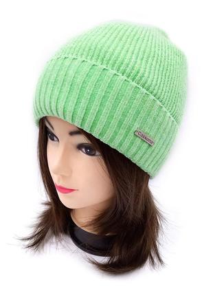 Жіноча яскраво зелена шапка плюшева з велюру 54-56, салатова шапка біні на осінь/весна велюрова caskona