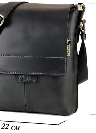 Черная сумка планшет из кожи с ремнем tom stone, средняя сумка мессенджер черная матовая мужская через плечо6 фото