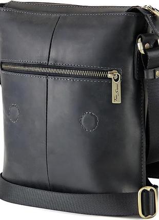 Чорна сумка планшет зі шкіри з ременем tom stone, середня сумка месенджер чорна матова чоловіча через плече3 фото