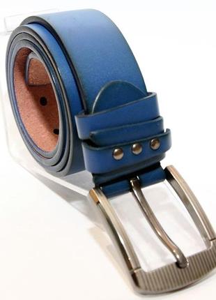 Синий кожаный ремень с классической пряжкой (11475)1 фото