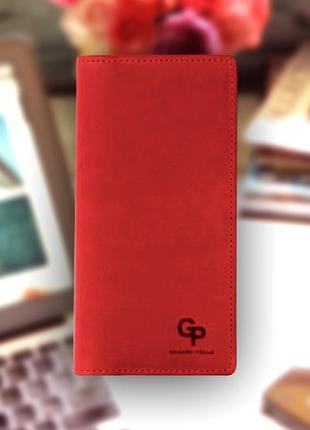 Жіночий гаманець червоний з шкіри grande pelle, червоний гаманець шкіряний з відділенням для карток