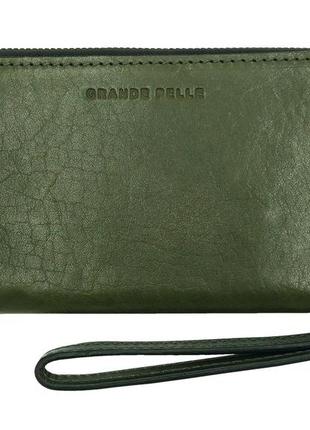 Женский кошелек-клатч grande pelle с монетницей, кожаный кошелек для купюр и карточек, зеленый цвет, глянцевый
