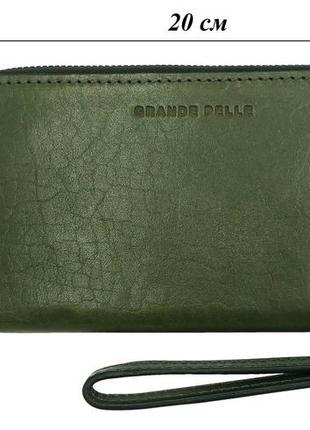 Женский кошелек-клатч grande pelle с монетницей, кожаный кошелек для купюр и карточек, зеленый цвет, глянцевый5 фото