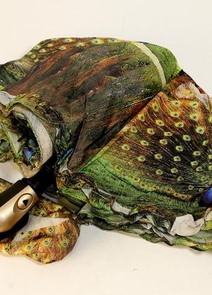 Зонт женский с ярким рисунком павлина, полуавтомат, 8 карбоновых спиц (18694)