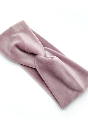 Женская повязка для волос пудра на зиму/осень., розовая повязка чалма с узлом на голову бархатная 56-58 р.2 фото