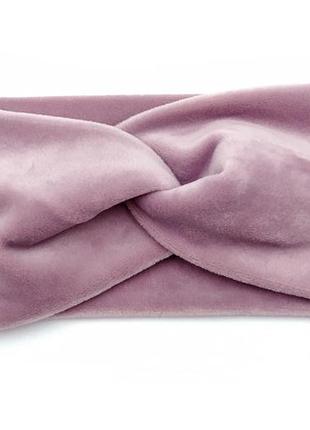 Теплая повязка для волос пудра бархатная 54-56р., женская розовая повязка с узлом чалма на голову зима/осень5 фото