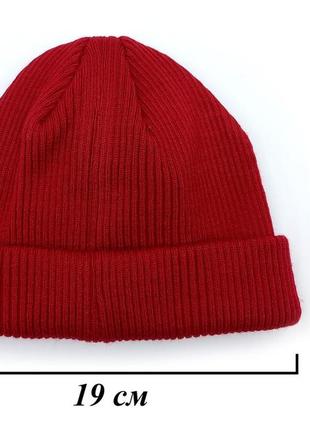 Короткая красная шапка бини до ушей из акрила, мужская/женская укороченная шапка унисекс красная4 фото