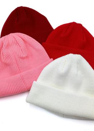 Короткая красная шапка бини до ушей из акрила, мужская/женская укороченная шапка унисекс красная5 фото