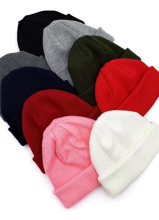Короткая красная шапка бини до ушей из акрила, мужская/женская укороченная шапка унисекс красная6 фото