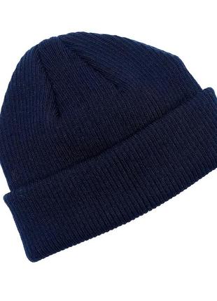 Мужская/женская короткая шапка темно синяя уличная, шапка бини синяя унисекс акриловая3 фото