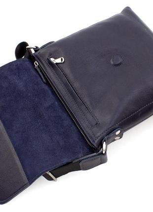 Сумка синя чоловічий зі шкіри grande pelle, сумка месенджер синя шкіряна через плече, сумка планшет з ременем4 фото