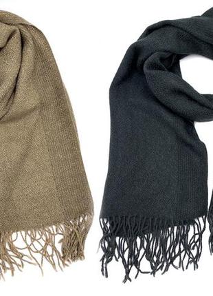 Шарф коричневый длинный на зиму/осень, зимний вязаный шарф женский/мужской с бахромой из вискозы